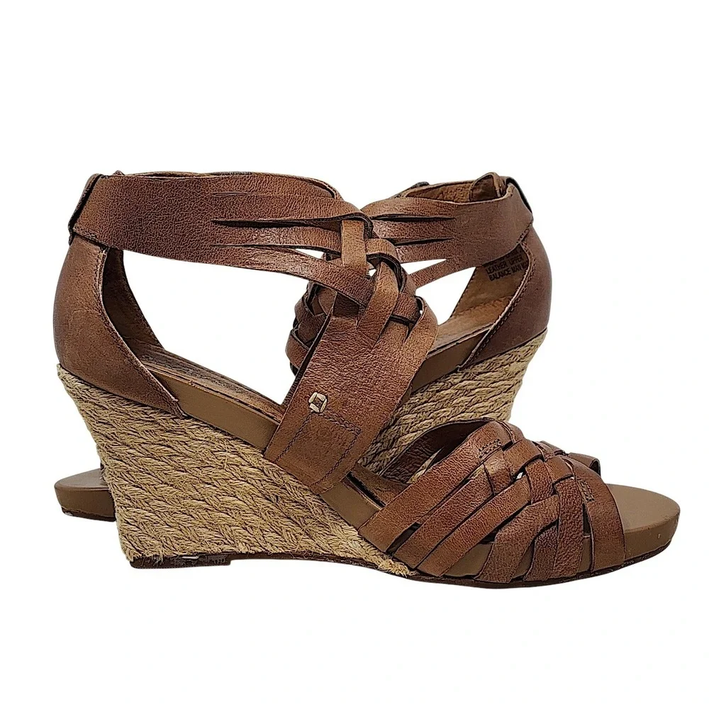 Indigo by Clarks Wedge Sandals 7.5M Wom Brown Leather Espadrille Boho Resortwear